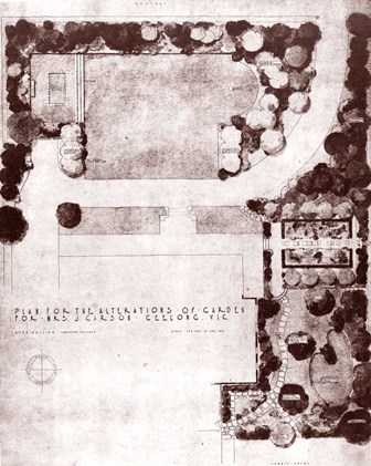 Edna Wallings's Plan for Mrs Carson's Garden. Mossgiel, <br/>circa 1935. (courtesy of the State Library oif Victoria.)